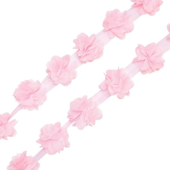 10 Yards 3D Flower Chiffon Lace Trim 2" Flower Lace Edge Ribbon Trim DIY Sewing Embroidery Fabric Trimming Applique Decoration Trim for Bridal Wedding Women Dress Clothing Embellishment Pink