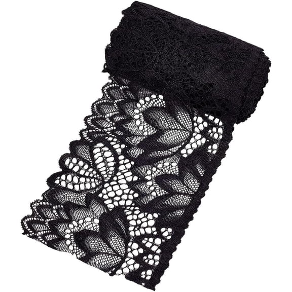 10 Yards 4Inch Black Stretchy Lace Ribbon Polyester Sewing Lace Trim Fabric Elastic Trim Fabric with Floral Pattern Perfect for Crafting Making Gift Wrapping Bridal Wedding Decorations