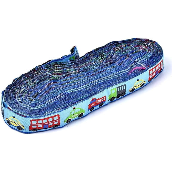 10 Yards 5/8 Inch Cartoon Ribbon Wired Polyester Car Pattern Print Ribbon Blue Printed Embroidery Jacquard Fabric Ribbons Woven Trim for Sewing Making Crafts Scrapbook Home Decor DIY Supply Colorful