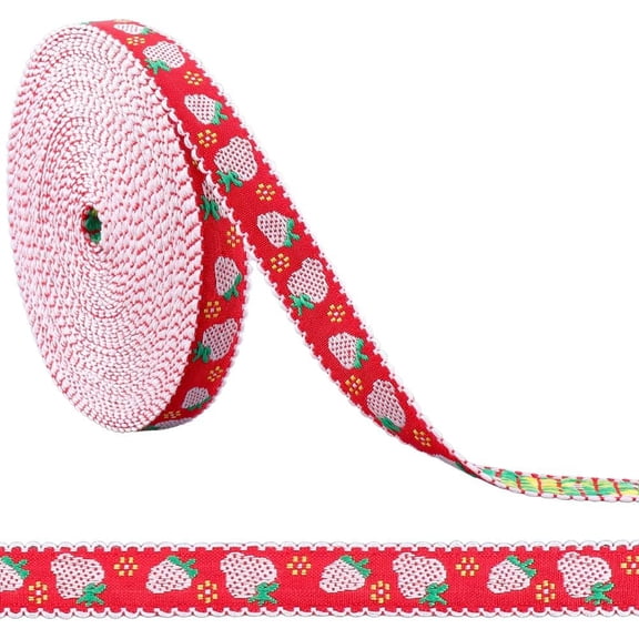10 Yards 5/8 Inch Red White Strawberry Pattern Ribbons Thin Jacquard Embroidery Ribbon Embroidered Fabric Applique Woven Trim Tape