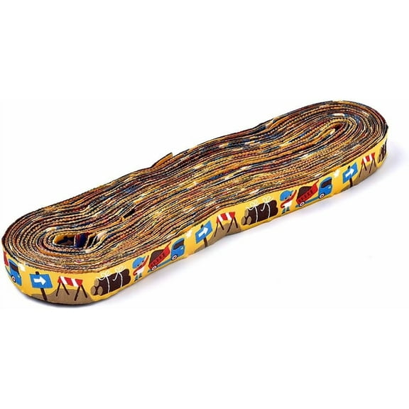 10 Yards 5/8 Inch Yellow Cartoon Cars Printed Embroidered Ribbon Jacquard Polyester Ribbons Construction Themed Woven Trim Fabric for Clothing Accessories Sewing Gift Wrapping Birthday DIY for DIY