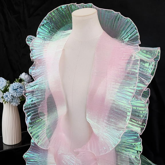 10 Yards 5" Wide Pleated Gathered Ruffled Lace Trim Ribbon Organza Tulle Fabric Lace Border Edge Trimming Applique for Sewing Dress Wedding Bag Costume Curtain Table Cloth DIY Crafts Pink Pink DIY
