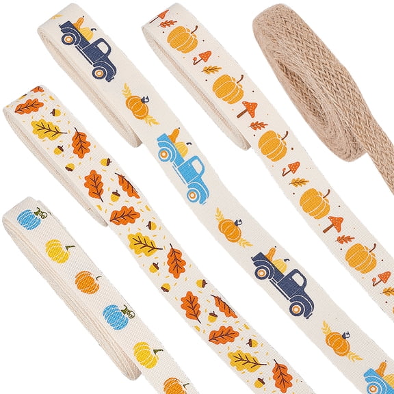 10 Yards 5 styles Autumn Theme Printed Cotton & Burlap Ribbons Jacquard Ribbon Tyrolean Ribbon Garment Accessories for Thanksgiving Day Truck