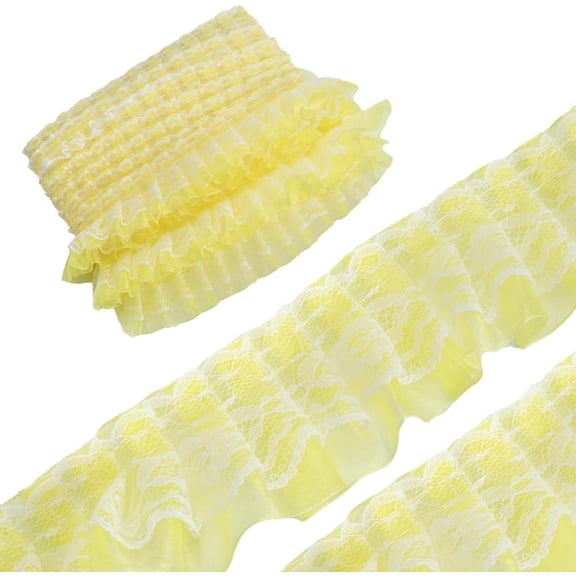 10Yards 5cm Wide Double Layer Lace Edge Ribbon Pleated Gathered Voile Chiffon Mesh Organza Tulle Fabric Ruffles Edging Trimmings