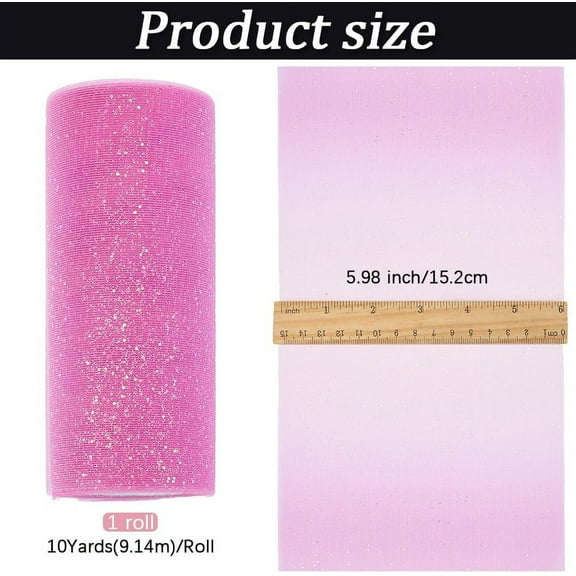 10 Yards 6 Inch Hot Pink Glitter Tulle Rolls Sparkle Netting Fabric Sheer Mesh Net Pastel Tulle Ribbon Roll Bulk Spool for Sewing Making Crafts Gift Wrapping Wreaths Wedding Home Decor DIY