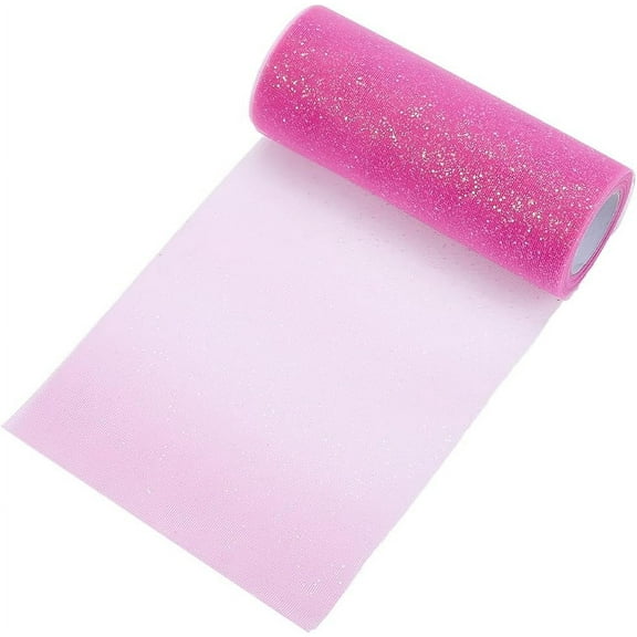 10 Yards 6 Inch Hot Pink Glitter Tulle Rolls Sparkle Netting Fabric Sheer Mesh Net Pastel Tulle Ribbon Roll Bulk Spool for Sewing Making Crafts Gift Wrapping Wreaths Wedding Home Decor DIY