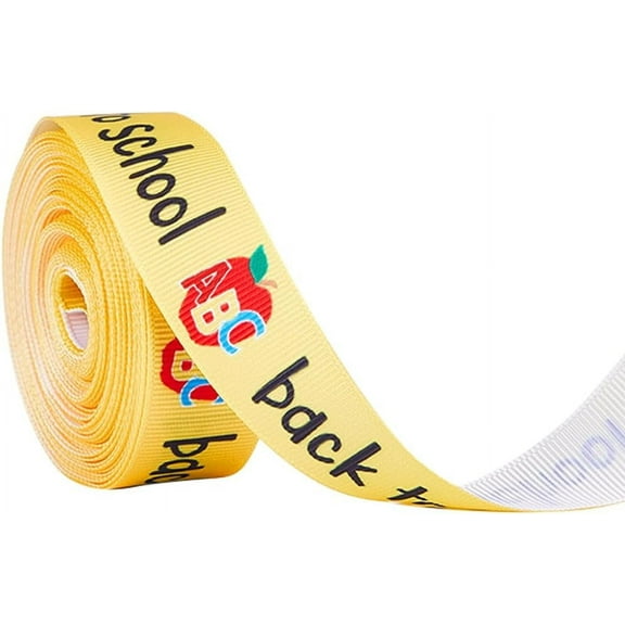 10 Yards 7/8 Inch Back to School Grosgrain Ribbon Gold Yellow ABC Printed School Themed Fabric Decorative Edge Ribbons for Teacher Gift Wrapping Bows Crafting Supplies Wreath Making Gold DIY