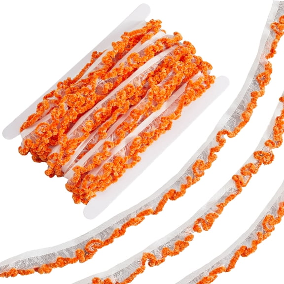 10 Yards 7/8 Inch Orange Elastic Ribbon Tulle Mesh Pleated Fur Edge Stretchy Ribbons Sheer Organza Gathered Fabric Trim