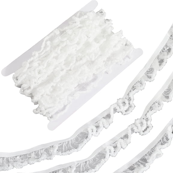10 Yards 7/8 Inch White Elastic Trim Sheer Organza Gathered Soft Fur Edge Stretchy Ribbon Tulle Mesh Ruffled Bridal Ribbons