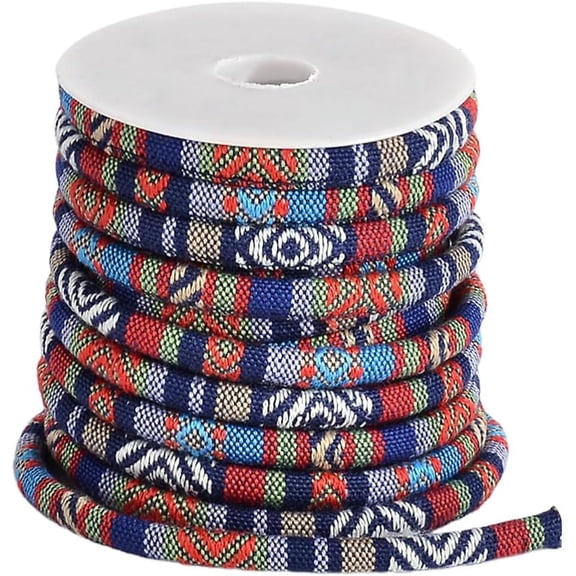 10 Yards 7MM Navy Ethnic Cord Friendship Bracelets String Rope Blue Bohemia Tribal Round Polyester Fabric Strings for Jewelry Making European Necklaces Bracelets Beading DIY Crafts