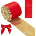 thumbnail image 1 of 10 Yards(9.14m) Single Face Velvet Wired Ribbon 2.44inch(6.2cm) Wide Red Velvet Christmas Ribbon Trimming Satin Ribbon Rolls Polycotton Ribbon Trim for Tree Wreaths Decor Gift Wrapping, 1 of 7