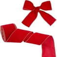 thumbnail image 1 of 10 Yards/9.14m Velvet Ribbon 2.3~2.5 inch Wide Velvet Fabric Ribbon Trim Single Face Velvet Wired Ribbon Satin Velvet Ribbon with Gold Edged for Gift Wrapping Bouquet Decoration - Dark Red, 1 of 9