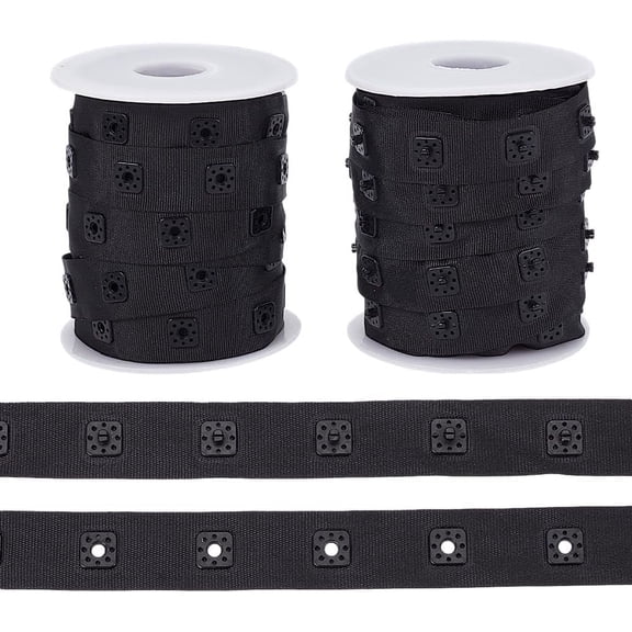 10 Yards/9.1m Black Sewing Snaps Tape with Square Press Buttons 17mm Wide Polyester Sewing Snap Button Tape Trim Snap with Press Button Replacement Ribbon