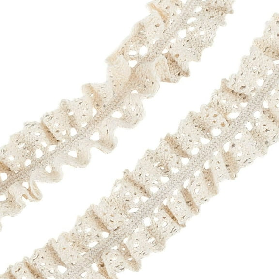 10 Yards(9.1m) Elastic Ruffle Ribbon for Sewing 23mm Wide Cotton Stretch Lace Trim Webbing Crocheted Lace Cord Ribbon for Wedding Garment Lace Choker Curtain Edge Brown