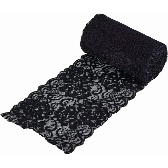 10 Yards Black Lace Trim Ribbon 6 Inch Wide Delicate Vintage Lace Ribbon with Floral Pattern
