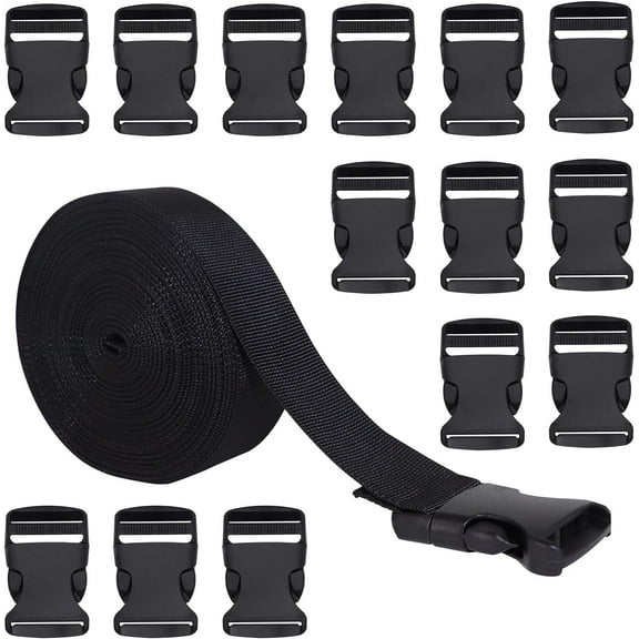 10 Yards Black Nylon Webbing Strap + Adjustable Buckles Plastic Side Release Buckles