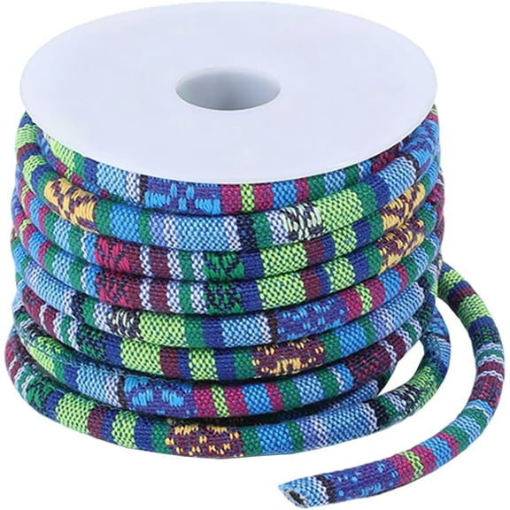10 Yards Blue Ethnic Style Cloth Cord Bohemia Braid Round Friendship Rope Colorful Fabric Thread Polyester Colored Strings With Spool for DIY Jewelry Making Necklaces Bracelets Beading Diy Craft