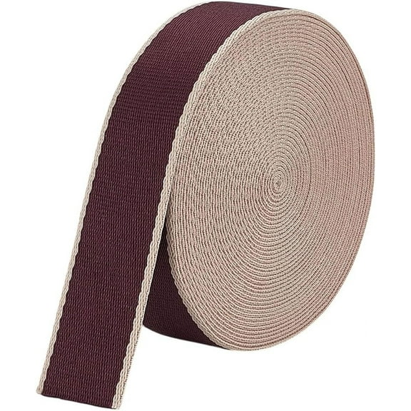 10 Yards Brown Beige Cotton Webbing Strap 1-1/2 inch Wide Canvas Striped Ribbon Trim for Sewing Belt Backpack Handbag 2mm Thick Brown