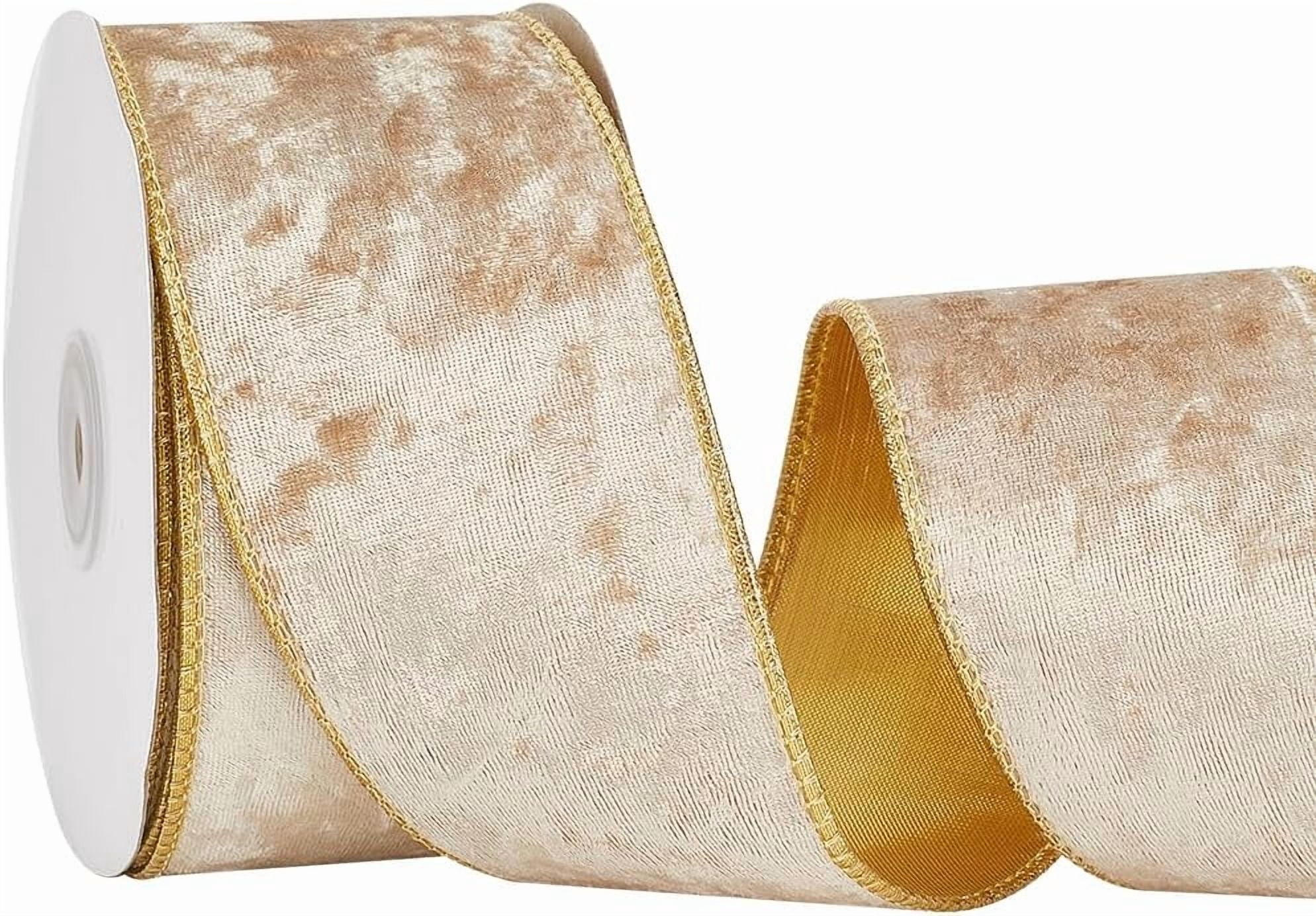 10 Yards Champagne Velvet Ribbon with Gold Edged Rolls Polyester Shiny ...