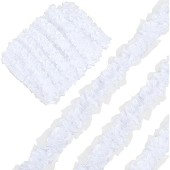 10 Yards Chiffon Lace Edge Trim 1.5" Wide White 2 Layer Ruffle Lace Trim Ribbon Pleated Gathered Mesh Tulle Fabric Applique Edging Trimmings for Sewing Bridal Dress Costume Decoration Craft
