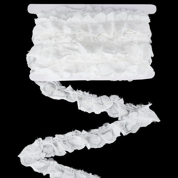 10 Yards Cotton Eyelet Lace Trim 1-3/4 inch Wide White Ruffled Lace with Embroidered Hollow Heart Pattern Pleated Cotton Ribbon