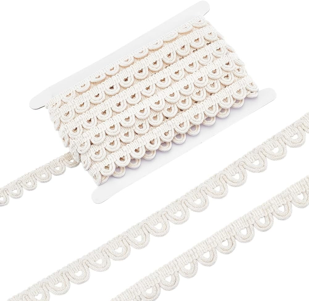 10 Yards Cotton Lace Trim with Elastic Button Loop 4/5" Beige Sewing Trim Gimp Braid Fringe Trims