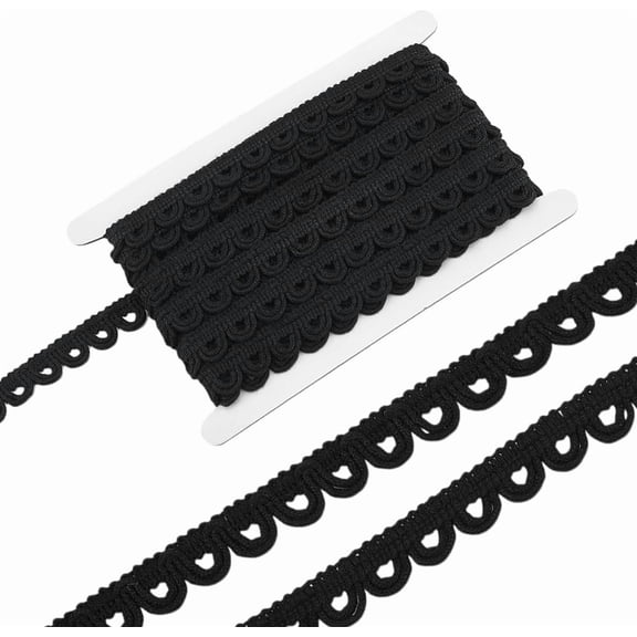 10 Yards Cotton Lace Trim with Elastic Button Loop 4/5" Black Sewing Trim Gimp Braid Fringe Trims
