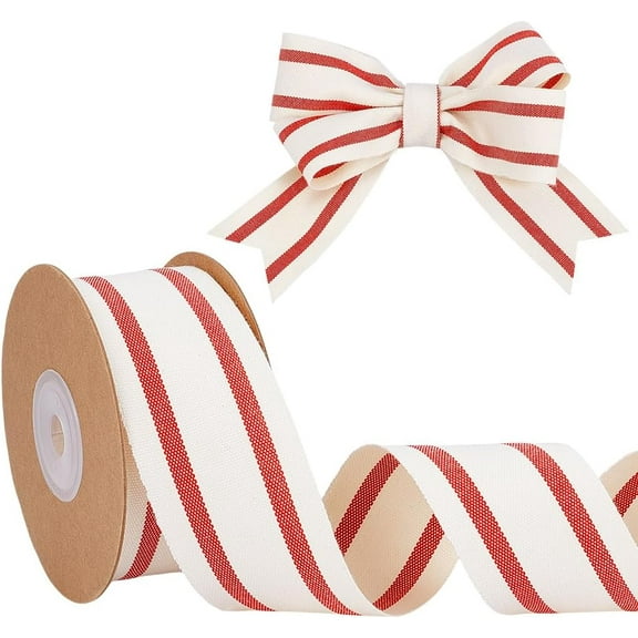 10 Yards Cotton Red Stripes Ribbon 1.49 Inch Red and White Striped Cotton Ribbon for Holiday Wedding Gift Wrapping Home Decor Sewing