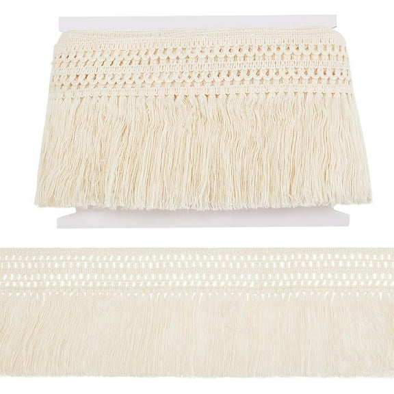 10 Yards Cotton Tassel Fringe Trim 4.9 Inch Wide Lace Trim Ribbons Beige Vintage Knotted Cotton Fringe Sewing Fringe Trim for Clothes Curtain Crafts Accessories Home Decoration