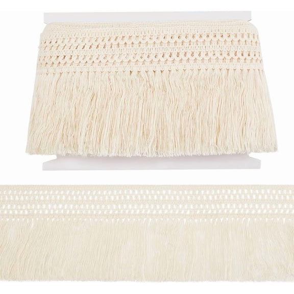 10 Yards Cotton Tassel Fringe Trim 4.9 Inch Wide Lace Trim Ribbons Beige Vintage Knotted Cotton Fringe Sewing Fringe Trim for Clothes Curtain Crafts Accessories Home Decoration for DIY