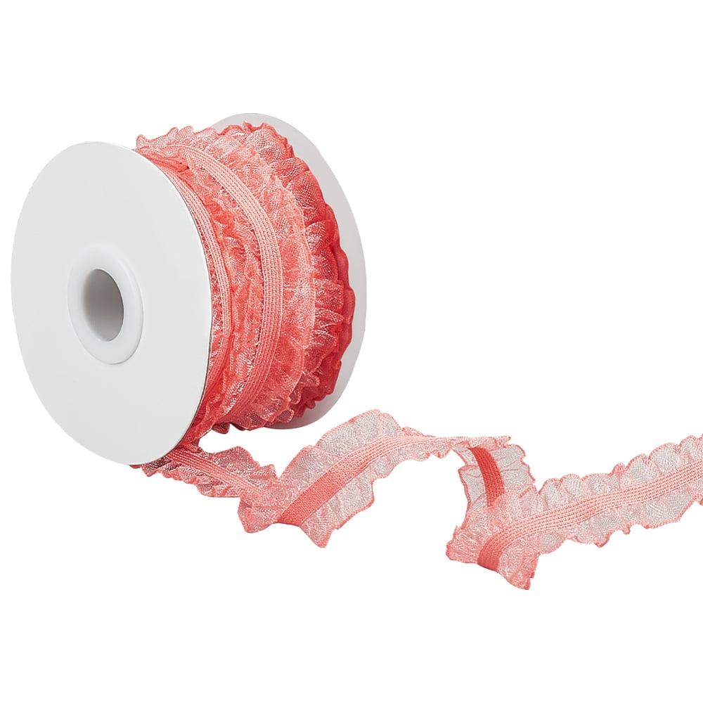 Brown Ribbon Ruffle 10 Yards Double Ruffle Lace Ribbon 3/4 inch Wide Cerise Color Nylon ...