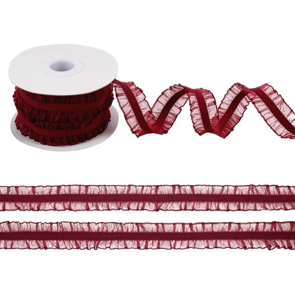 10 Yards Double Ruffle Lace Trim FireBrick 3/4 inch Wide Ruffle Stretch Elastic Edging Trim Red Pleated Fabric Lace Ribbon for DIY Dress Headwear Decoration and Gift Wrapping