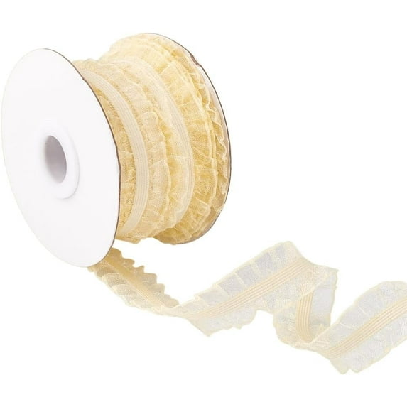 10 Yards Double Ruffle Lace Trim Lemon Chiffon 3/4 inch Wide Ruffle Stretch Elastic Edging Trim Pleated Fabric Lace Ribbon for DIY Dress Headwear Decoration and Gift Wrapping