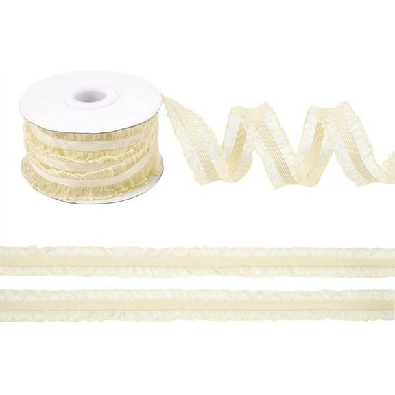 10 Yards Double Ruffle Lace Trim Lemon Chiffon 3/4 inch Wide Ruffle Stretch Elastic Edging Trim Pleated Fabric Lace Ribbon for DIY Dress Headwear Decoration and Gift Wrapping Nylon