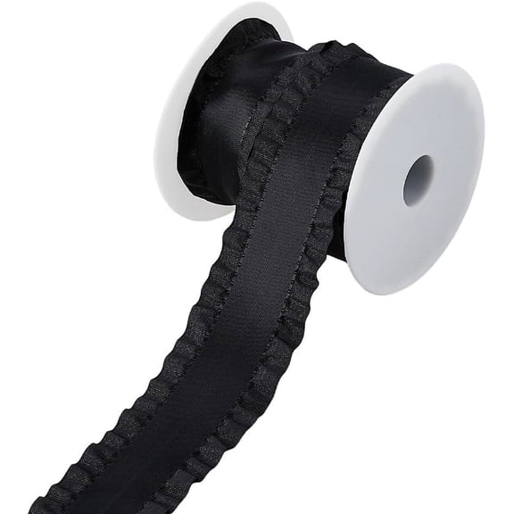 10 Yards Double Ruffle Ribbon Trim Black Lace Ribbons Fabric Ruffle Pleated Trim 1-5/8 inch(40mm) Wide Polyester Ribbons for DIY Dress Headwear Decoration and Gift Wrapping Black