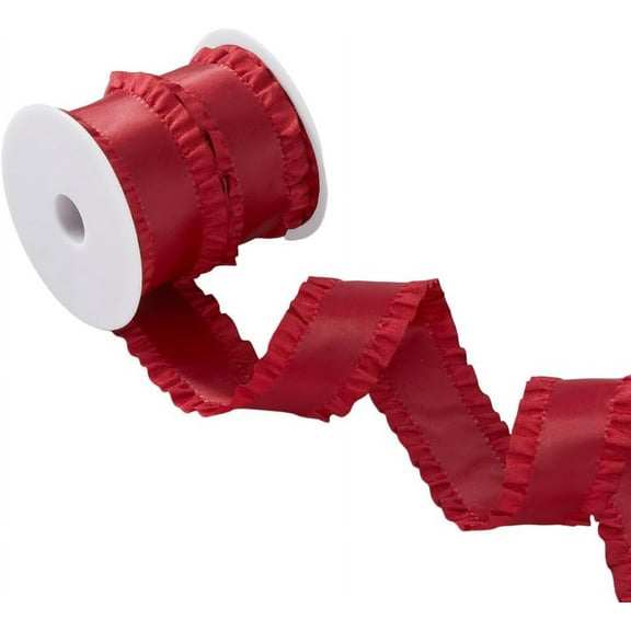 10 Yards Double Ruffle Ribbon Trim Dark Red Lace Ribbons Fabric Ruffle Pleated Trim 1-5/8 inch(40mm) Wide Polyester Ribbons for DIY Dress Headwear Decoration and Gift Wrapping Red