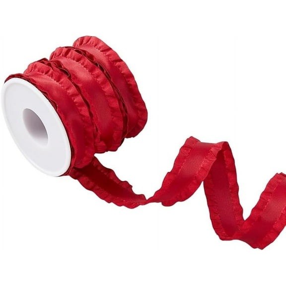 10 Yards Polyester Pleated Edged Ribbon for Clothing Decoration Bowknot Making with 1Pc Plastic Empty Spools for Wire Dark Red 7/8 inch(22mm)