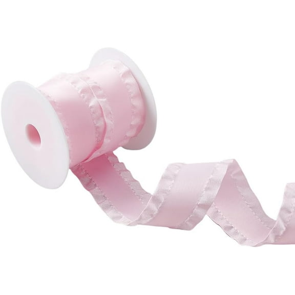 10 Yards Double Ruffle Ribbon Trim Misty Rose Lace Ribbons Fabric Ruffle Pleated Trim 1-5/8 inch(40mm) Wide Polyester Ribbons for DIY Dress Headwear Decoration and Gift Wrapping DIY