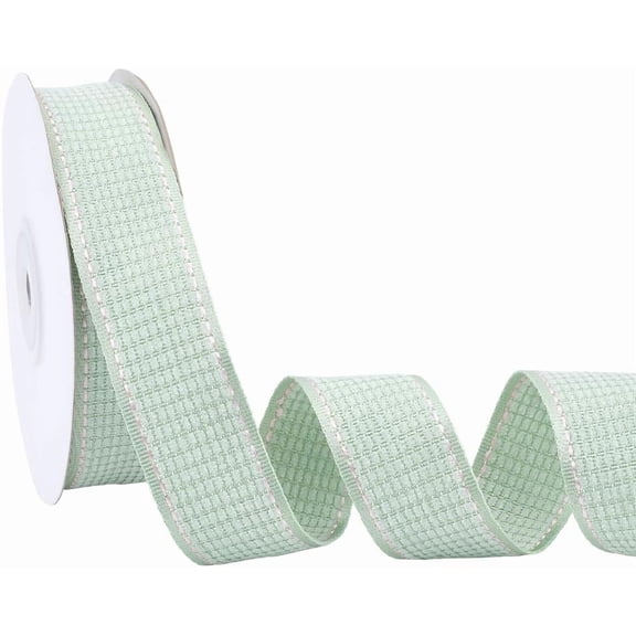 10 Yards Double Sided Flocked Plaid Ribbon 1 Inch Wide Fabric Webbing Tape Light Green Polyester Velvet Grosgrain Ribbon for DIY Sewing Gift Wrapping Making Christmas Easter Decor for diy