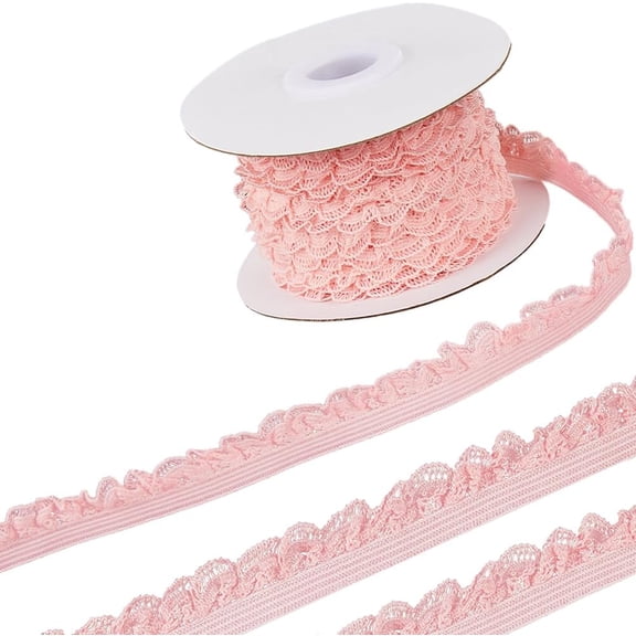 10 Yards Elastic Lace Trim 13mm Wide Stretch Edge Ribbon Lingerie Edging Trimming Floral Pattern Crocheted Webbing for DIY Sewing Crafts Garment Gift Wrapping Headbands Wedding Supply Pink