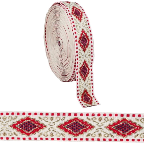 10 Yards Embroidered Jacquard Ribbon 0.83 Inch Rhombus Ethnic Trim Fringe Metallic Jacquard Webbing Polyester Purse Strap Belt for Bag Clothing Sewing Crafts Gift Wrapping Home Party Decor Brown