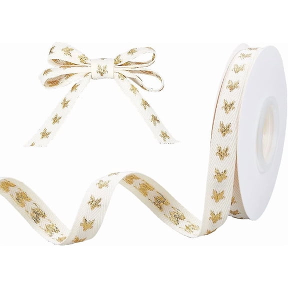 10 Yards Embroidery Jacquard Trim 5/8 inch Wide Vintage Ribbon Trim with Metallic Stars Cotton Herringbone Ribbon for Gift Wrapping Clothes Sewing Decoration Accessories Gold DIY