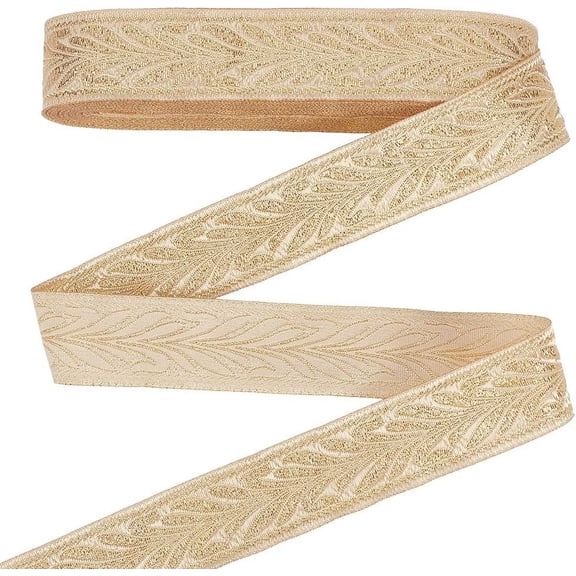 10 Yards Ethnic Style Embroidery Polyester Ribbons Jacquard Flower Ribbon Tyrolean Ribbon Garment Accessories Lemon Chiffon 1 inch(24mm) DIY