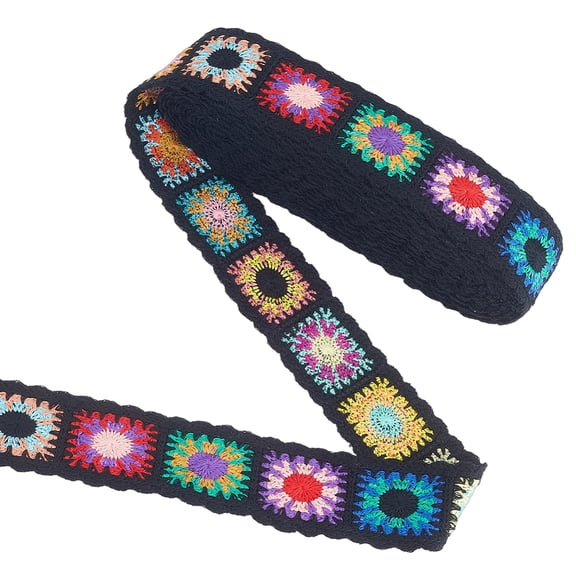 10 Yards Ethnic Style Polyester Ribbon for Clothes Dress Sewing Accessories Black 2 inch(51mm) about 10.00 Yards(9.14m)/Roll