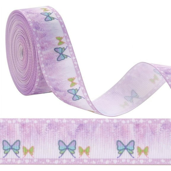 10 Yards Flat with Butterfly Pattern Wired Edge Ribbon Printed Grosgrain Lilac Ribbon for Gift Wrapping Party Decoration Decorative Trim Hair Bows Crafts 1bag