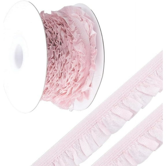 10 Yards Flat Chinlon Elastic Cord Trim Pleated Trimming Elastic Cord for Jewelry Making Garment Accessories Pink 5/8 inch(15mm)
