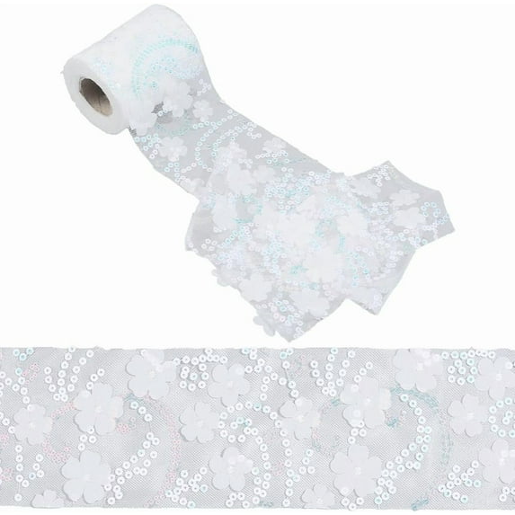 10 Yards Flower Lace Ribbon 10cm White Embroidered Sequins Lace Mesh Trim Tulle Webbing Bow Making Ribbon Floral Applique Sewing Craft Supplies Edge Trim for Wedding Bridal Clothes Curtain