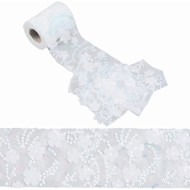 10 Yards Flower Lace Ribbon 10cm White Embroidered Sequins  display picture 2