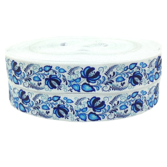 10 Yards Flowers Printed Fold Over Elastic Ribbon Webbing for Craft DIY Gift Wrapping Headwear Hair Tie Hair Accessory