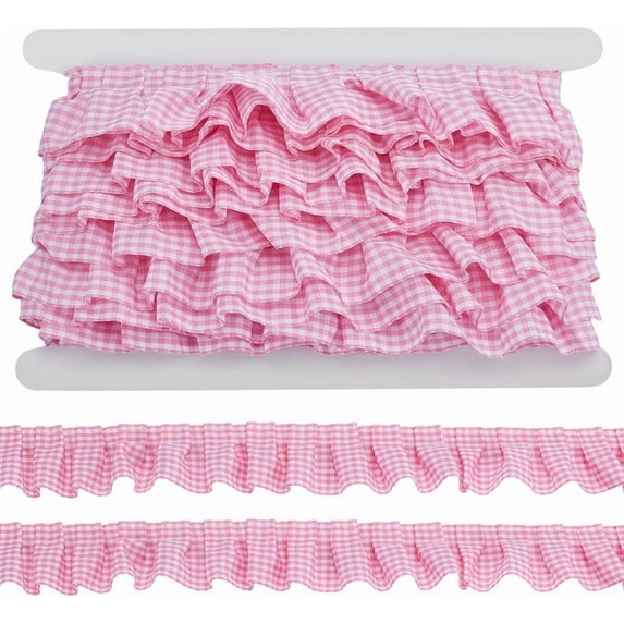10 Yards Gingham Ruffle Trim Pink Pleated Trim 1-5/8 inch Gathered Lace ...